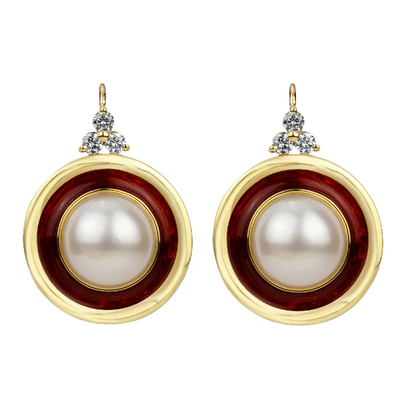 Best hoop earrings with snake chain details for a sleek and modern touch-Earrings - South Sea Pearl And Diamond (enamel)