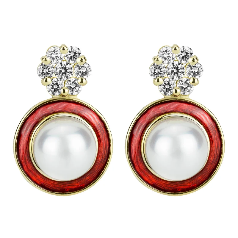 Lightweight hoop earrings for comfortable and all-day wear-Earrings - South Sea Pearl And Diamond (enamel)