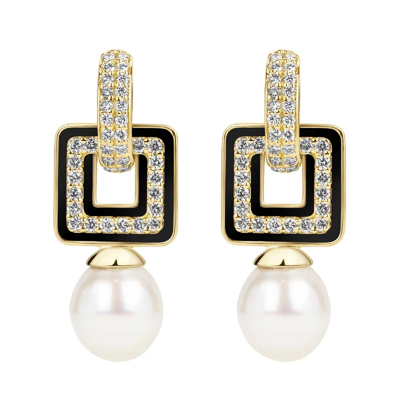 Best hoop earrings with Swarovski crystals for added sparkle and luxury-Earrings - South Sea Pearl And Diamond (enamel)