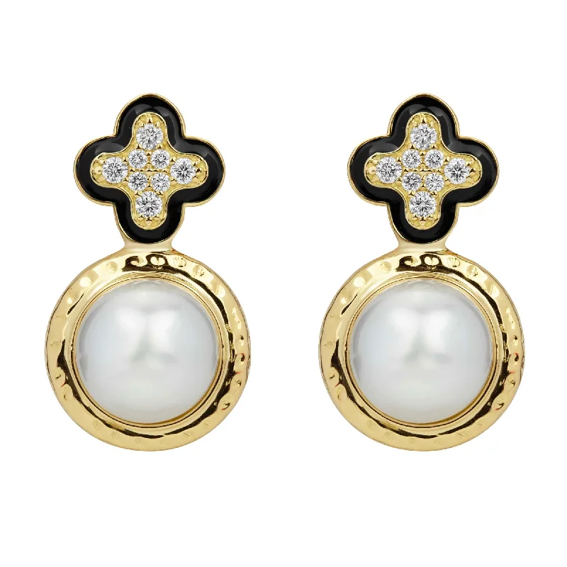 Hoop earrings with spiral designs for a dynamic and fluid look-Earrings - South Sea Pearl And Diamond (enamel)