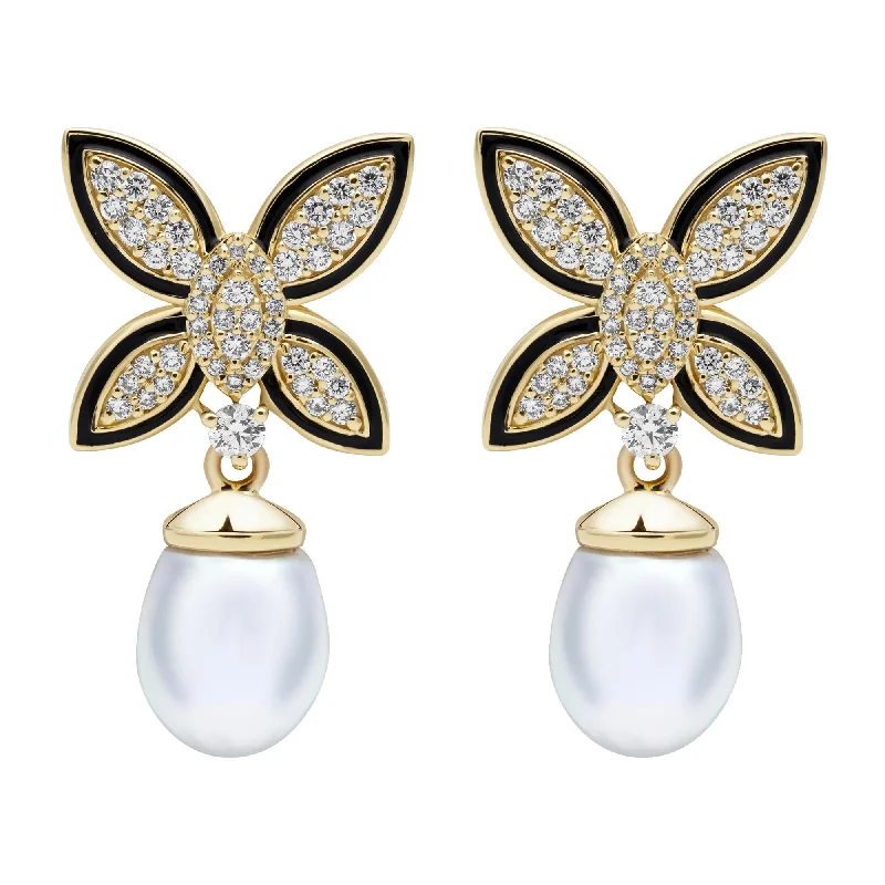 Best hoop earrings with lever-back closures for secure and easy wear-Earrings - South Sea Pearl And Diamond (enamel)