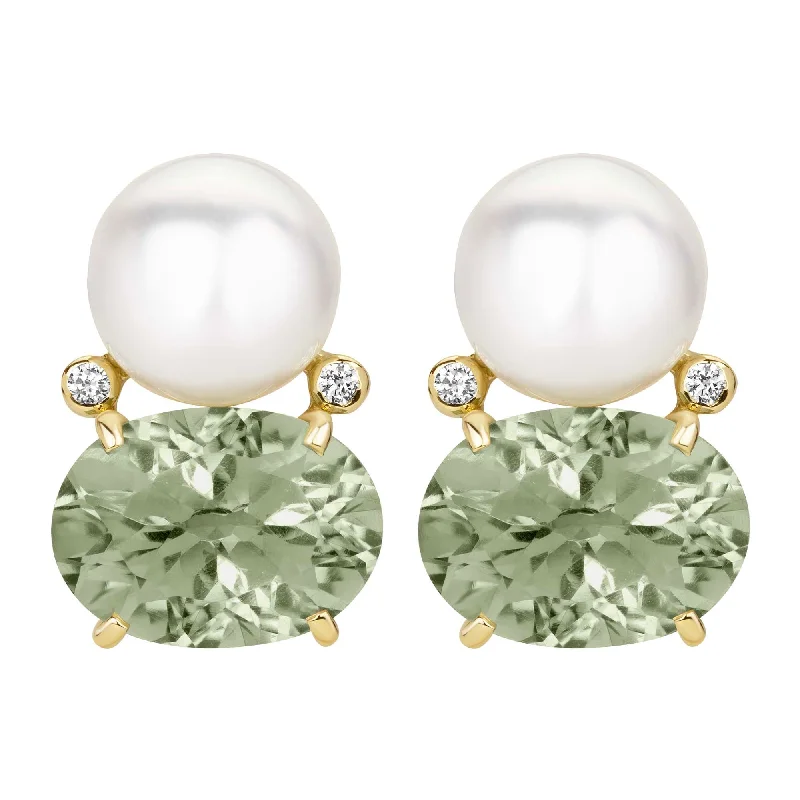 Earrings - South Sea Pearl, Green Quartz And Diamond