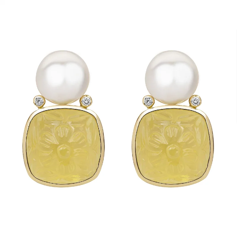 Hoop earrings with removable pendants for a versatile and customizable accessory-Earrings - South Sea Pearl, Lemon Quartz And Diamond