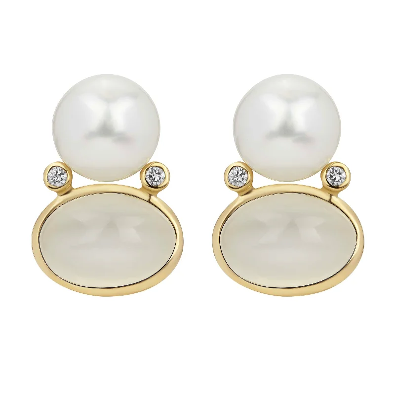 Hoop earrings with intricate designs for a unique and artistic appearance-Earrings - South Sea Pearl, Moonstone And Diamond