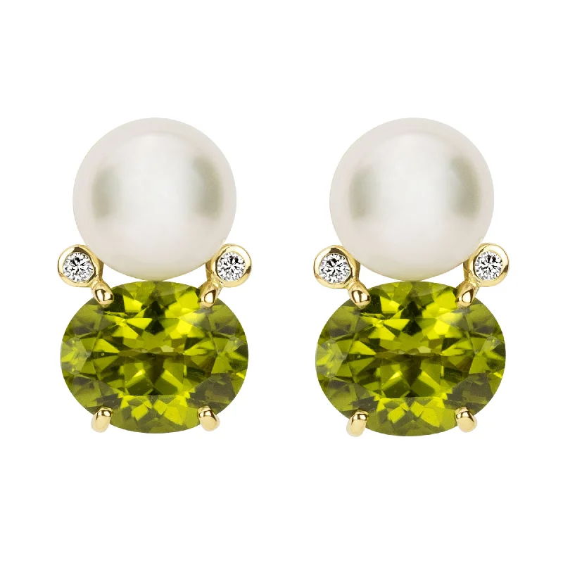 Hoop earrings with stacked layers for a bold and textured design-Earrings - South Sea Pearl, Peridot And Diamond