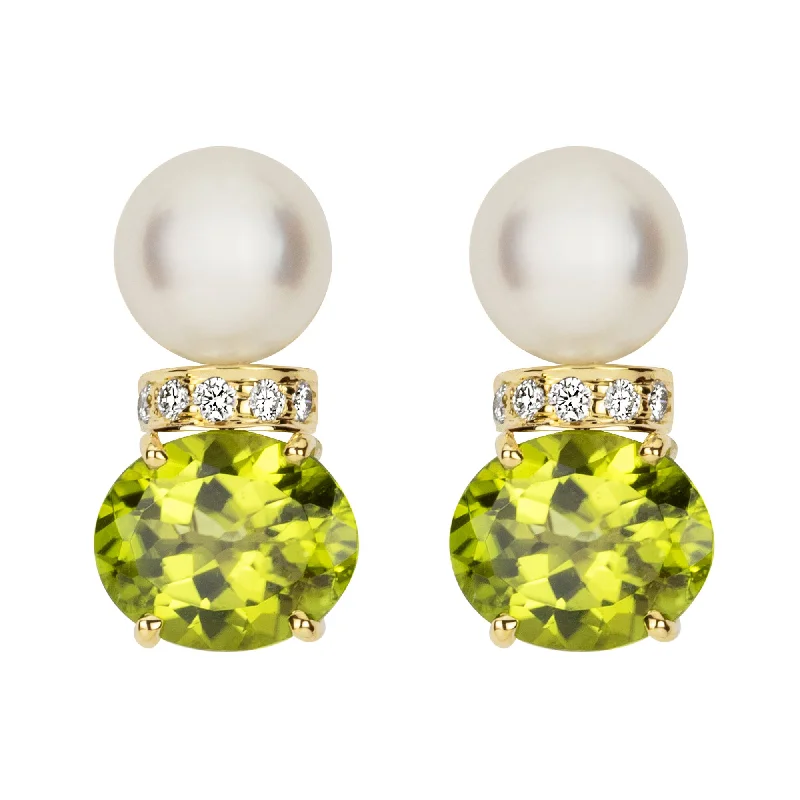 Best hoop earrings with tribal designs for a cultural and exotic aesthetic-Earrings - South Sea Pearl, Peridot And Diamond