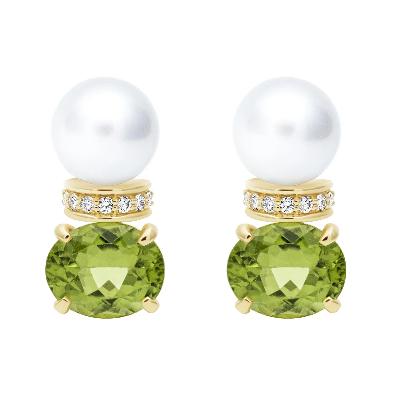 Hoop earrings with oversized pearl accents for a statement-making look-Earrings - Southsea Pearl, Peridot And Diamond