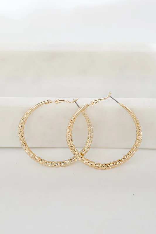 Hoop earrings with hammered textures for a boho-chic and rustic vibe-Ellie Gold Hammered Hoop Earrings