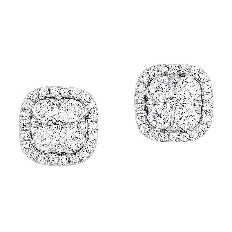 Classic hoop earrings with a thin profile for a sleek and subtle style-14KTW Uno Cushion Halo Earrings 3/4 Ctw