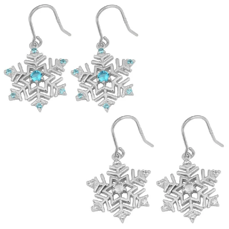 Best hoop earrings with tribal designs for a cultural and exotic aesthetic-Fremada Rhodium-plated Sterling Silver Cubic Zirconia Snowflake Dangle Earrings