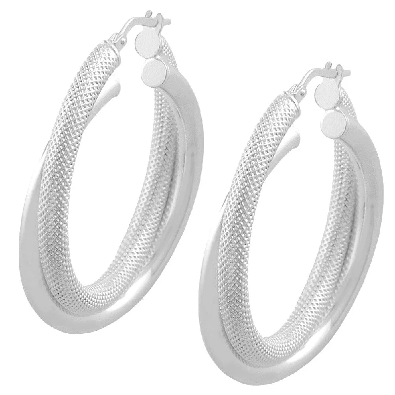 Best hoop earrings with blackened metal for an edgy and bold appearance-Fremada Sterling Silver 6-mm Textured/ Polished Double Hoop Earrings