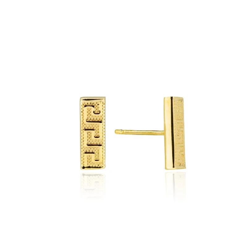 Best hoop earrings with stacked layers for a dimensional and bold look-10K Yellow Gold Greek Bar Studs