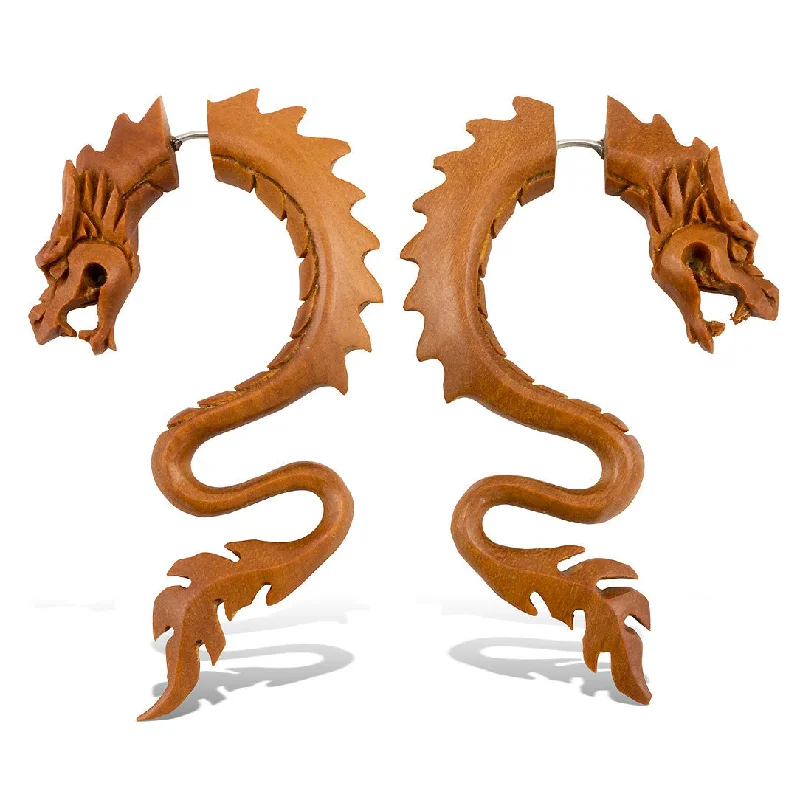 Hoop earrings with artistic filigree designs for an intricate, delicate finish-<span>EFW-107<span>: </span></span>Kalisi Dragons - Wood