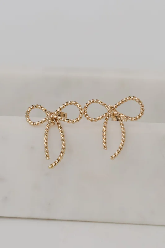 Stylish hoop earrings with diamond accents for an elegant and sparkling effect-Katy Gold Bow Earrings