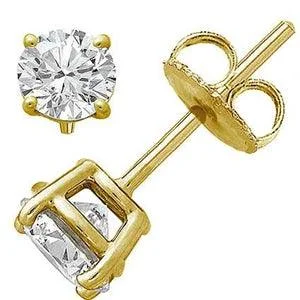 Hoop earrings with rhinestone-studded rims for a glamorous touch-LADIES SOLITAIRE STUD EARRING 1/2 CT ROUND DIAMOND 14K YELLOW GOLD (EXCELLENT QUALITY)