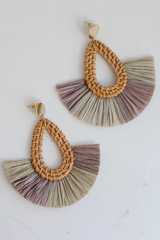 Hoop earrings with hammered textures for a boho-chic and rustic vibe-FINAL SALE - Lennon Grey Straw Fringe Statement Earrings