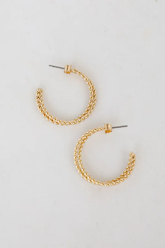 Best hoop earrings with geometric shapes for a modern and artistic appeal-Penelope Gold Twisted Double Hoop Earrings