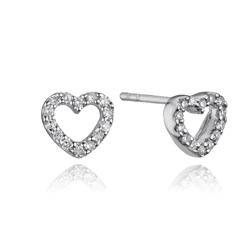 Hoop earrings with intricate designs for a unique and artistic appearance-14K White Gold Petite Diamond Heart Studs