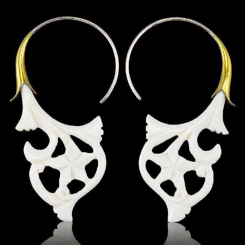 Hoop earrings with abstract shapes for an artistic and creative touch-<span>ESB-079<span>: </span></span>Plumeria Curls - Bone