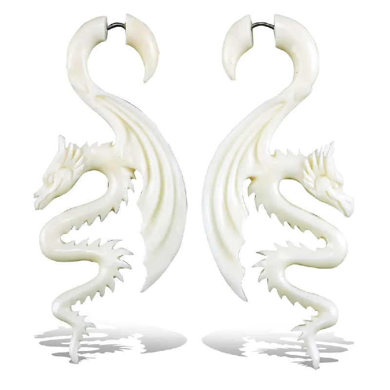 Hoop earrings with polished metal for a shiny and high-quality finish-<span>EFB-108<span>: </span></span>Argon Dragons - Bone