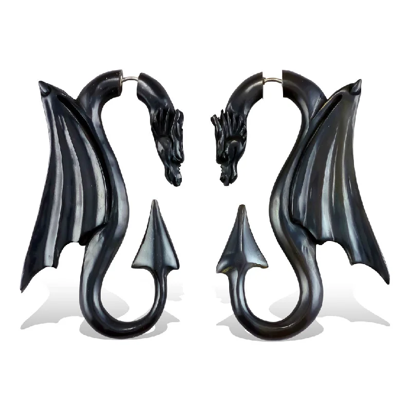 Hoop earrings with rhinestone-studded rims for a glamorous touch-<span>EFH-126<span>: </span></span>Drago Drops - Horn