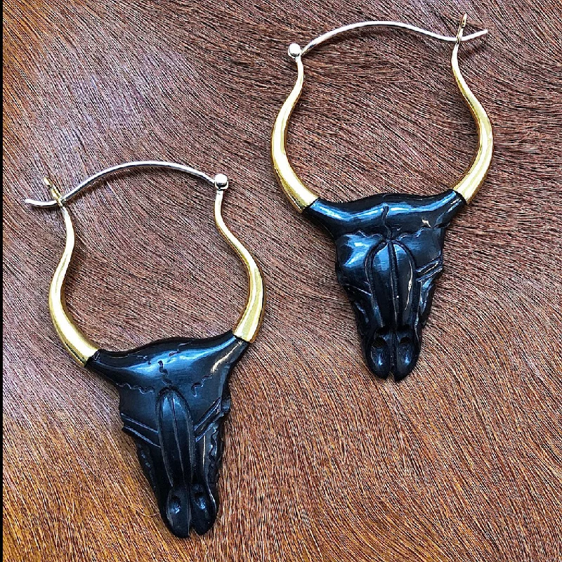 Hoop earrings with twisted metal designs for a dynamic and modern style-<span>ESH-234<span>: </span></span>Buffalo Skulls - Horn