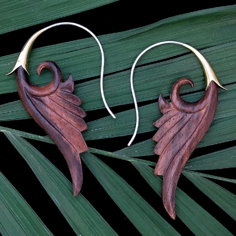 Best hoop earrings with snake-inspired designs for an edgy and fierce vibe-<span>ESW-070<span>: </span></span>Elvin Wings - Wood