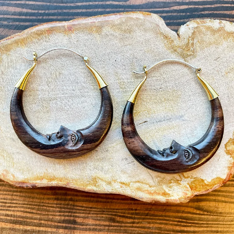 Hoop earrings with removable pendants for a versatile and customizable accessory-<span>ESW-261<span>: </span></span>Moon Hoops - Wood