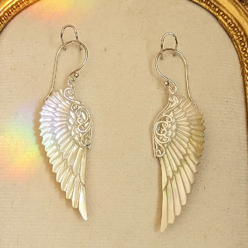 Hoop earrings with resin accents for a bold and colorful design-<span>ETS-018<span>: </span></span>Ethereal Wings - Shell in Silver