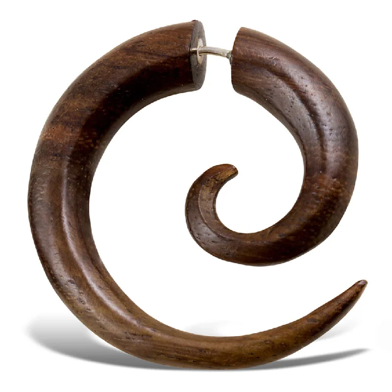 Hoop earrings with luxe velvet finishes for a rich and luxurious touch-<span>EFW-001<span>: </span></span>Spirals - Brown Sono Wood