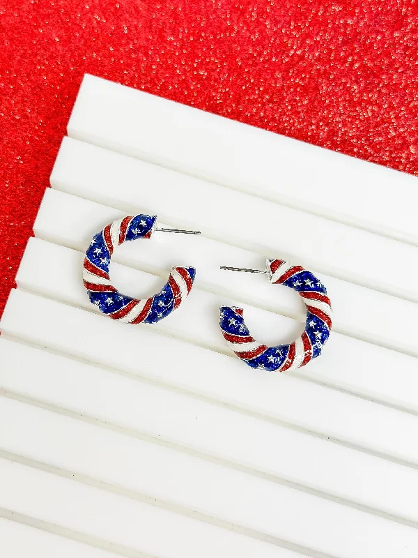 Best hoop earrings with braided leather for a rustic, stylish finish-Stars & Stripes Enamel Hoop Earrings