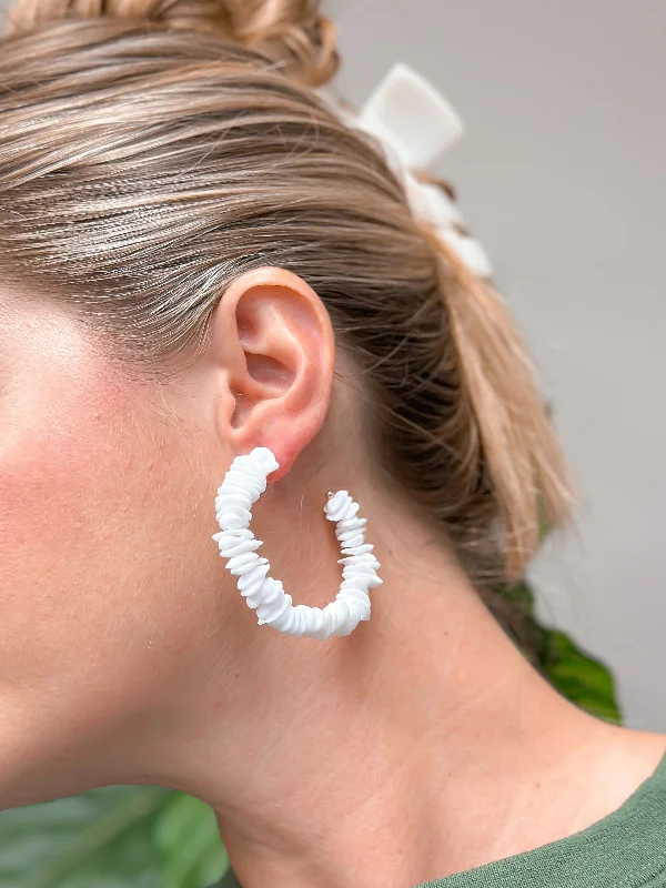 Hoop earrings with tortoiseshell designs for a chic and classic style-Summer Shell Hoop Earrings - White