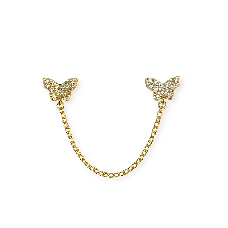 Best hoop earrings with geometric pendants for a modern, chic appeal-Sweet Double Butterfly Chain Earrings