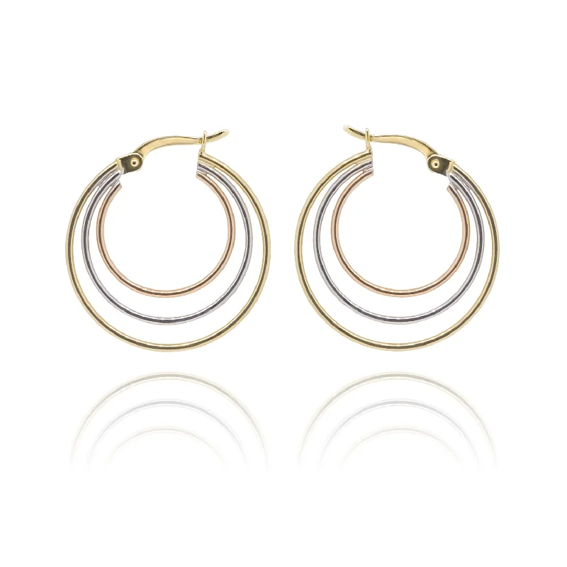 Best hoop earrings with enamel details for a colorful and modern look-10K Tri-Tone Triplet Hoops