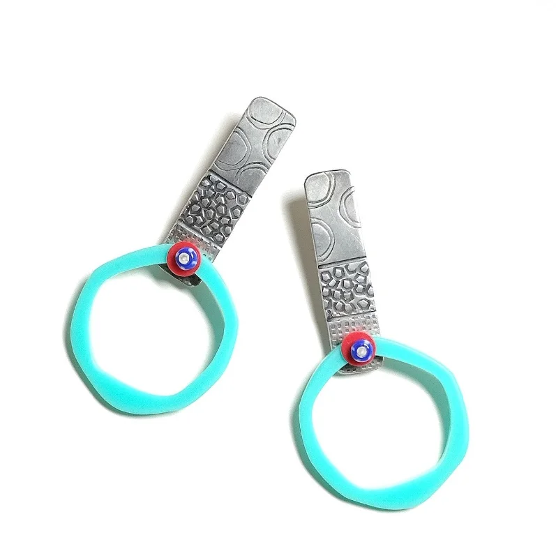 Hoop earrings with resin accents for a bold and colorful design-Turquoise Plexiglass Earrings with Sterling Silver and Beads