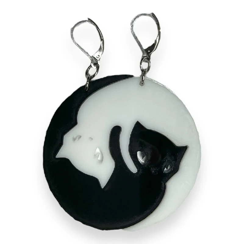 Hoop earrings with floral motifs for a feminine and nature-inspired look-Emily The Strange® Yin Yang Cat Mismatched XL Ear Hooks