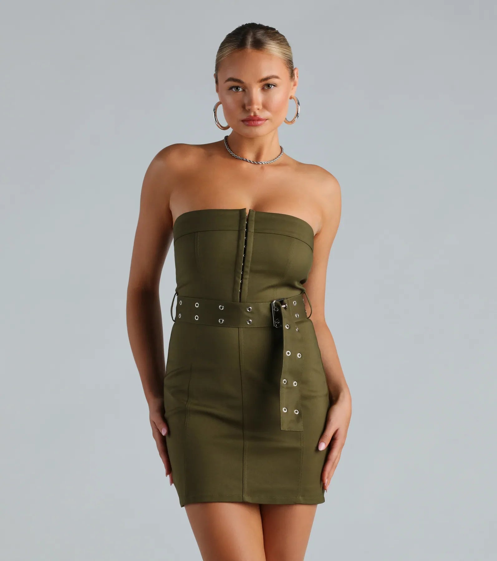 High-waisted Dresses for Flatter -Can I Have Your Attention Belted Mini Dress